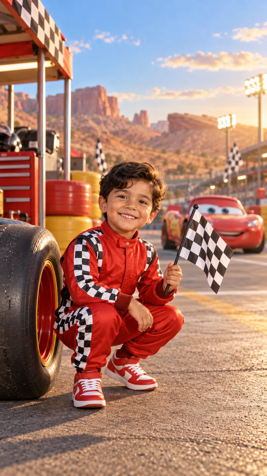 Mateo con bandera de cuadros
