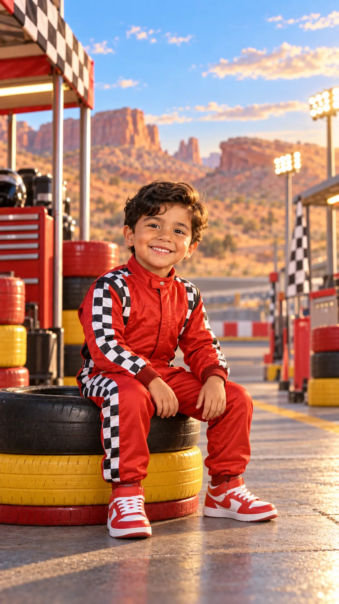 Mateo sentado en las llantas